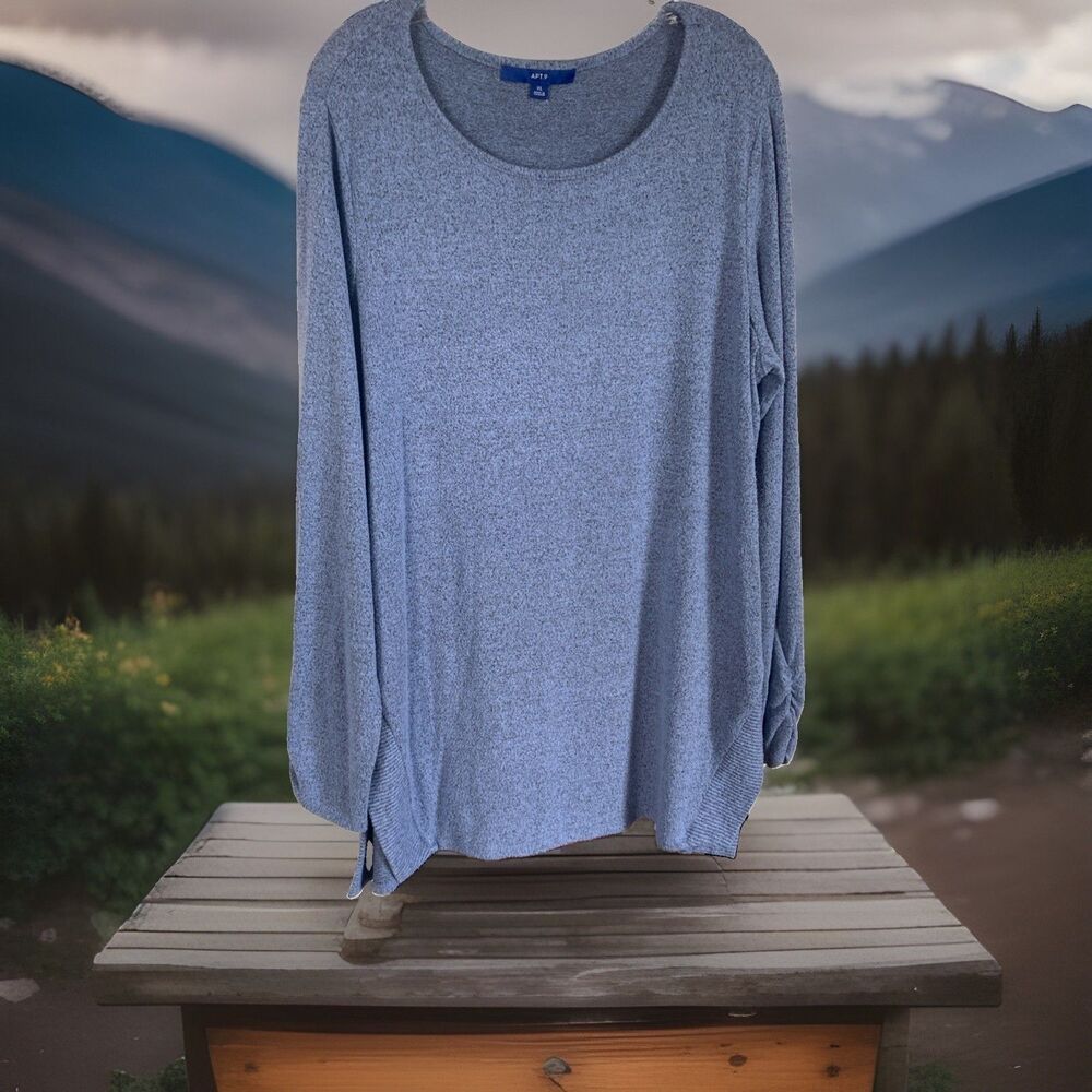 Apt. 9 Top XL Blue Sweater Long Lightweight Casual Slits Good Condition